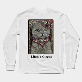 Circus Cat - Scottish Fold Cat - Life is a Circus - Black Outlined Version Long Sleeve T-Shirt